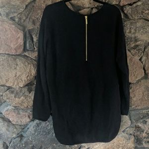 Michael Kors black cotton sweater with gold zipper